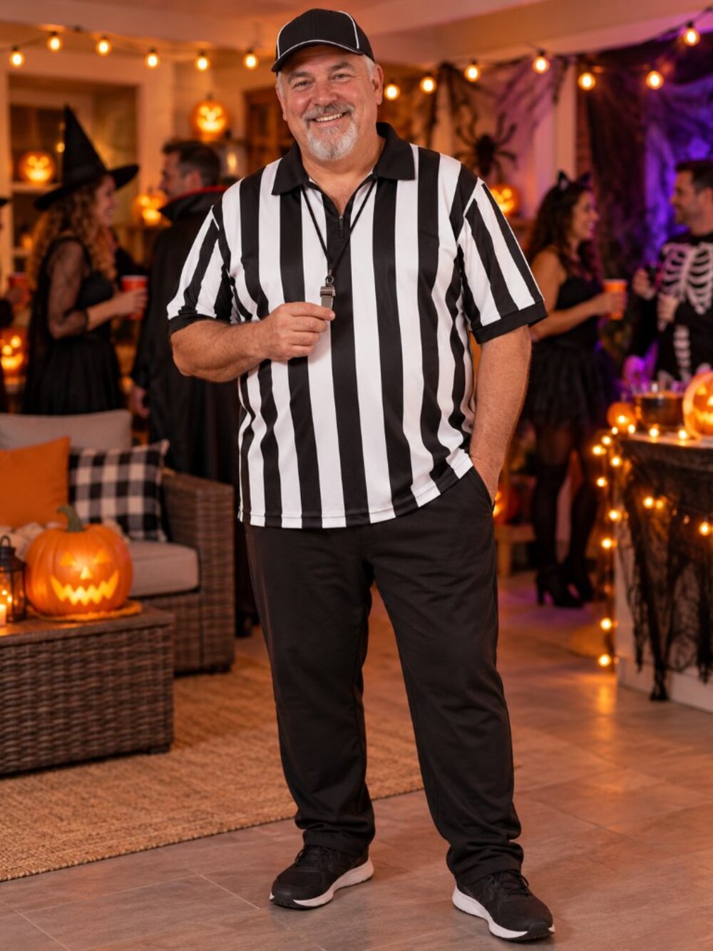 Adult Referee Shirt XL Black White Stripe Halloween Sports Official Costume
